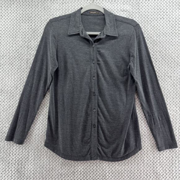 J McLaughlin Top Womens S Gray Silk Blend Stretch Button Front Shirt Long Sleeve - Picture 1 of 11